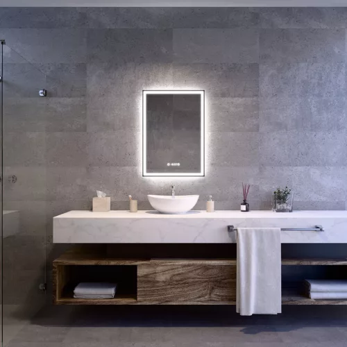 Welland Luxury-Line Como LED tükör - fényerő + színhőfok állítás + páramentesítő + óra - 50 x 70 cm