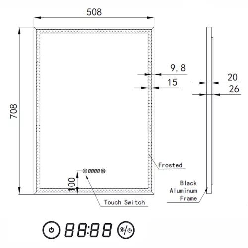 Welland Luxury-Line Como LED tükör - fényerő + színhőfok állítás + páramentesítő + óra - 50 x 70 cm