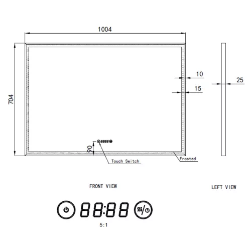 Welland Luxury-Line G800 LED tükör - fényerő + színhőfok állítás + páramentesítő + óra - 100 x 70 cm