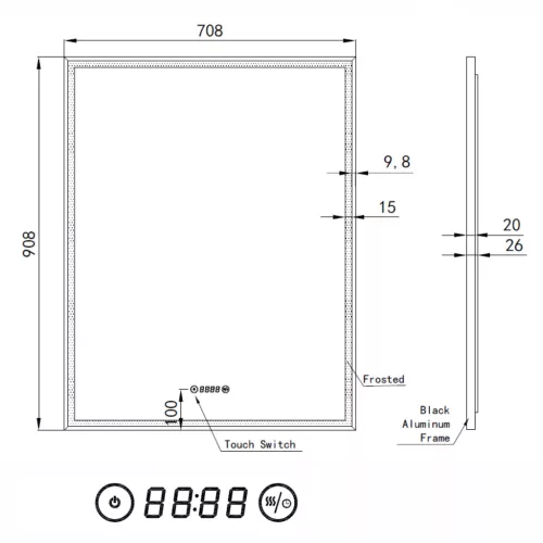 Welland Luxury-Line Como LED tükör - fényerő + színhőfok állítás + páramentesítő + óra