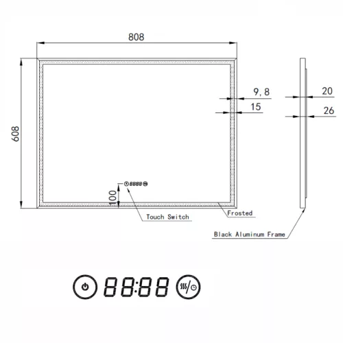 Welland Luxury-Line G800 LED tükör - fényerő + színhőfok állítás + páramentesítő + óra - 100 x 70 cm