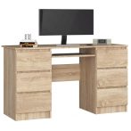   Íróasztal - Akord Furniture - 135 cm - 6 fiók - sonoma tölgy