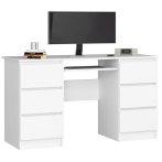 Íróasztal - Akord Furniture - 135 cm - 6 fiók - fehér