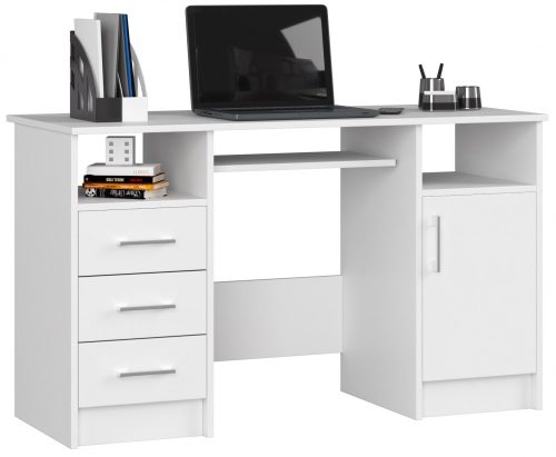 íróasztal fehér színben kihúzható billentyűzet tartóval és tárolóval