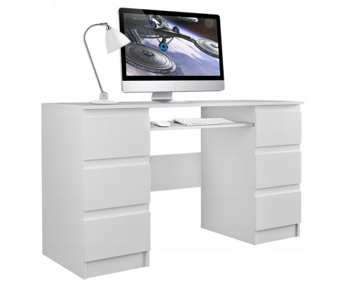 Íróasztal / számítógép asztal - Holzmeister - 6 fiók - 130 cm - fehér