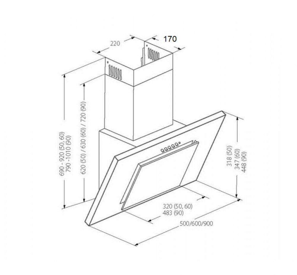 Размеры вытяжки для кухни на 50 см