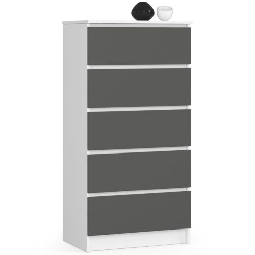 Komód - Akord Furniture K60-5 - fehér / grafitszürke