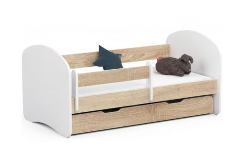 Gyerekágy ágyneműtartóval matraccal 140 x 70 cm - Sonoma tölgy / fehér
