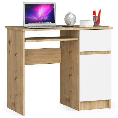Íróasztal - Akord Furniture - 90 cm - fehér / magasfényű bézs