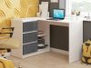 Sarok íróasztal - Akord Furniture - 124 cm - fehér / magasfényű grafit (bal)
