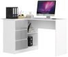 Sarok íróasztal - Akord Furniture - 124 cm - fehér / magasfényű szürke (bal)