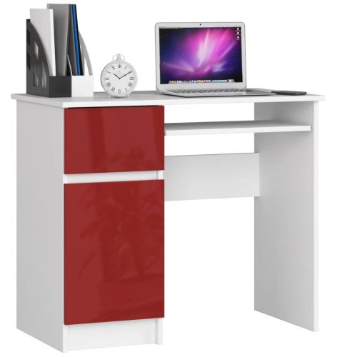 Íróasztal - Akord Furniture - 90 cm - fehér / magasfényű bordó (bal)