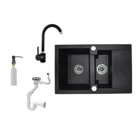 NERO D737-47C Gránit Mosogató + Csap + Adagoló (fekete)