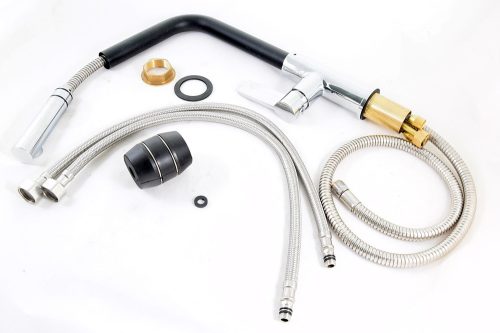 NERO Y582C Gránit Mosogató + Kihúzható csaptelep + Dugóemelő (fekete - szemcsés)