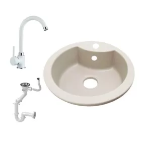 NERO M488BI Gránit Mosogató + Csaptelep + Szifon (fehér)