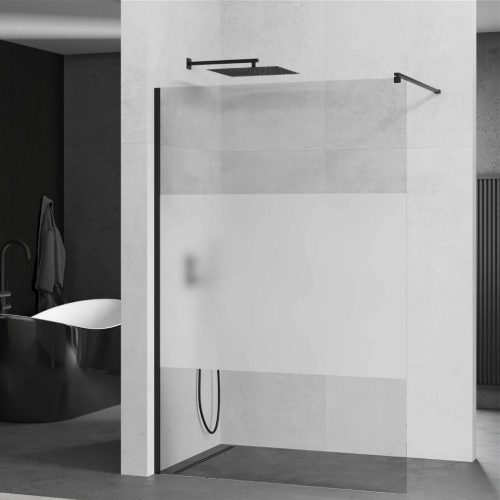 Mexen Kioto walk-in zuhanyfal - átlátszó/tej üveg / fekete profil - 100 cm (800-100-101-70-35)