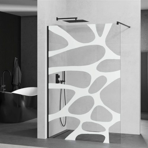 Mexen Kioto walk-in zuhanyfal-átlátszó dekorbetéttel üveg/fekete profil - 90 cm (800-090-101-70-97)