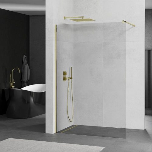 Mexen Kioto walk-in zuhanyfal - átlátszó üveg / arany profil - 100 cm (800-100-101-50-00)