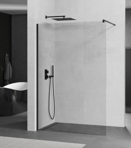 walk-in zuhanyfal 120 cm széles - fekete profil