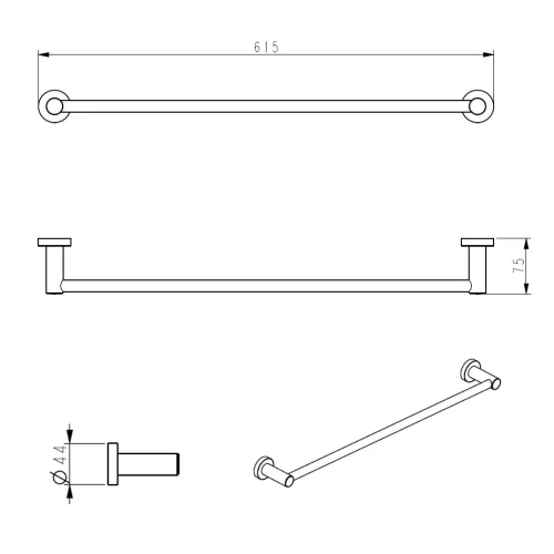 Welland fali törölközőtartó - 60 cm - szálcsiszolt arany