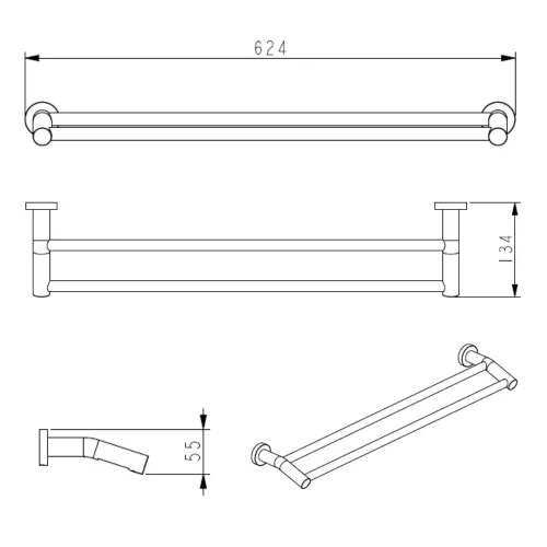 Welland 2 soros fali törölközőtartó - 60 cm - szálcsiszolt arany