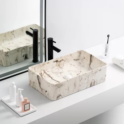 Welland pultra építhető kerámia mosdó - márvány mintás