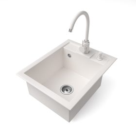 Gránit Mosogató NERO Parma + Steel csaptelep + adagoló + szifon (fehér)