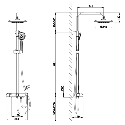 Welland 9407E multifunkciós zuhanyrendszer termosztátos csapteleppel (fekete)