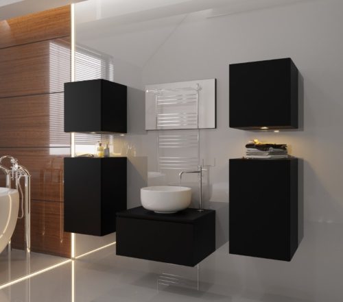 Fürdőszoba bútor mosdóval - Alius A19 matt fekete