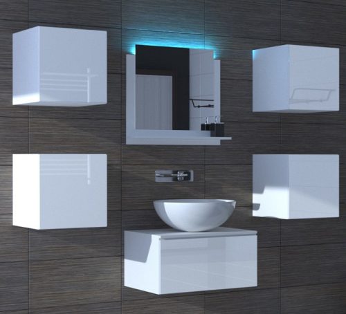 Venezia Alius A25 fürdőszobabútor szett szifonnal mosdókagylóval fényes fehér színű