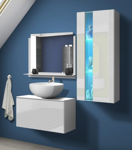 Venezia Alius A34 fürdőszobabútor szett mosdókagylóval szifon fényes fehér színben