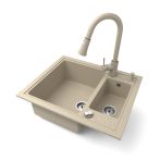   Gránit mosogató NERO Arriva + kihúzható zuhanyfejes Snake csaptelep + adagoló + dugókiemelő (bézs)
