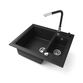   Gránit mosogató NERO Arriva + kihúzható Linea csaptelep + adagoló + dugókiemelő (fekete)