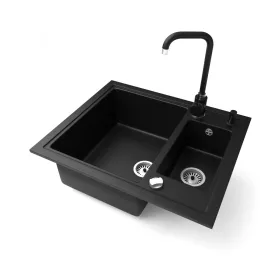   Gránit mosogató NERO Arriva + Steel csaptelep + adagoló + dugókiemelő (matt fekete)