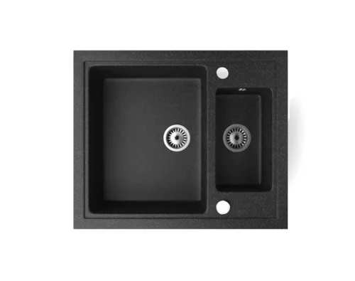 Gránit mosogató NERO Arriva + Design csaptelep + adagoló + dugókiemelő (matt fekete)