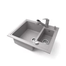   Gránit mosogató NERO Arriva + kihúzható zuhanyfejes Shower csaptelep + adagoló + dugókiemelő (szürke)