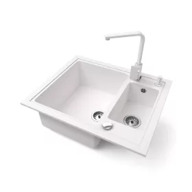   Gránit mosogató NERO Arriva + Design csaptelep + adagoló + dugókiemelő (fehér)