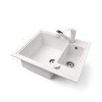   Gránit mosogató NERO Arriva + kihúzható zuhanyfejes Snake csaptelep + dugókiemelő (fehér)