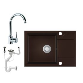  Gránit Mosogató EOS Adria + Króm Csaptelep + Dugóemelő (sötétbarna)