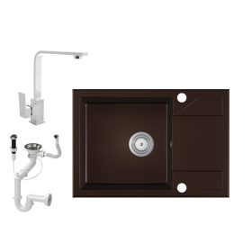   Gránit Mosogató EOS Adria + Design Csaptelep + Dugóemelő (sötétbarna)