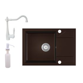   Gránit Mosogató EOS Adria + Rusztikus Csaptelep + Adagoló (sötétbarna)