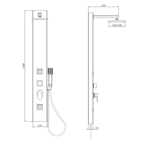Welland Montana multifunkciós zuhanypanel - fekete