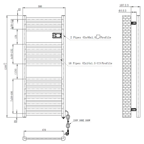 Design radiátor digitális termosztáttal - NERO Italia