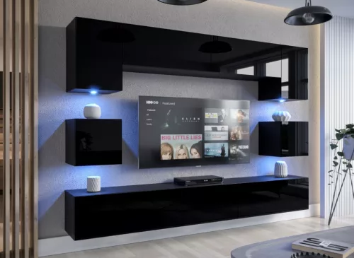 Intenso Concept-1 nappali faliszekrény sor - 240 cm (magasfényű fekete)