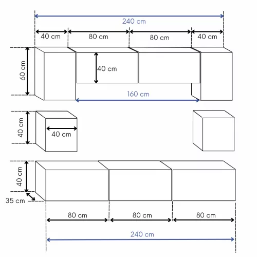 Intenso Concept-1 nappali faliszekrény sor - 240 cm (magasfényű fehér)