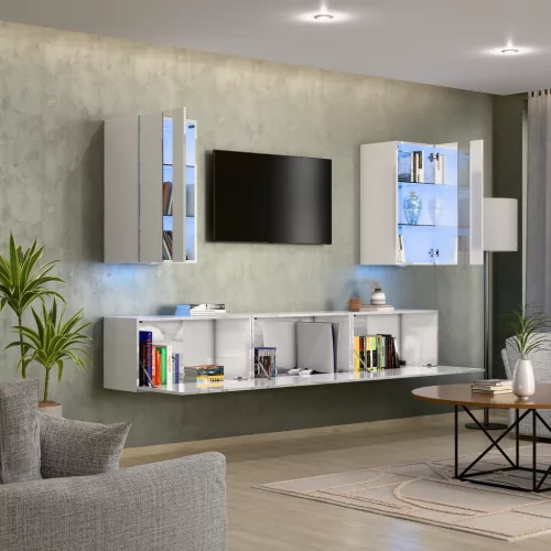 Intenso Concept-21 nappali faliszekrény sor - 240 cm (magasfényű fehér)