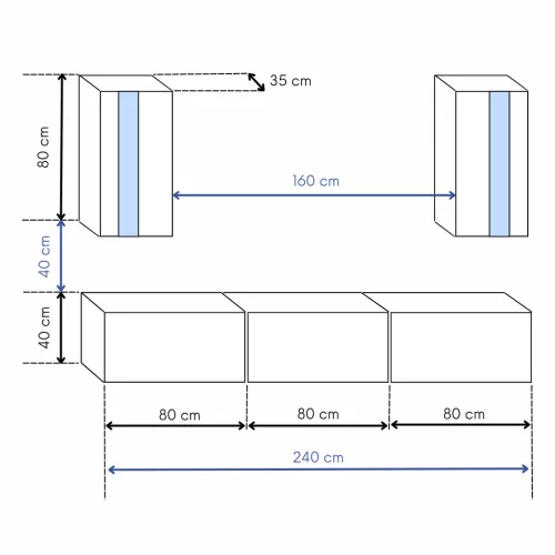Intenso Concept-21 nappali faliszekrény sor - 240 cm - tölgy