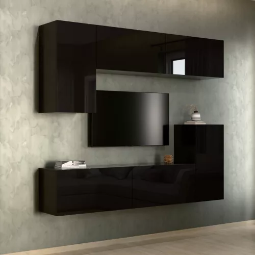 Intenso Concept-50 nappali faliszekrény sor - 200 cm (magasfényű fekete)
