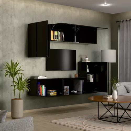 Intenso Concept-50 nappali faliszekrény sor - 200 cm (magasfényű fekete)