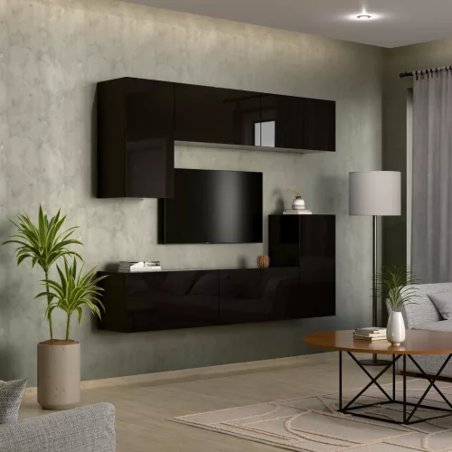 Intenso Concept-50 nappali faliszekrény sor - 200 cm (magasfényű fekete)